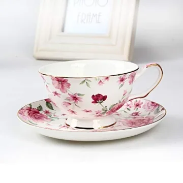 BTaT Floral Tea Cups and Saucers Set of 4 - Gift-Ready