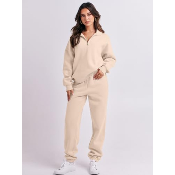 ANRABESS Women 2 Piece Outfits Sweatsuit Oversized Half Zip Sweatshirt Jogger Sweatpants Tracksuit Lounge Set 2024 Clothes