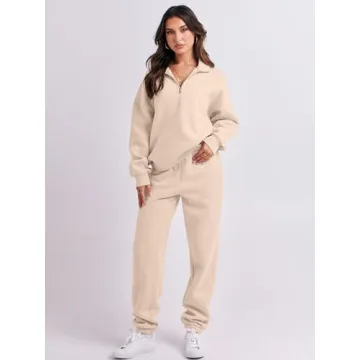 ANRABESS Women 2 Piece Outfits Sweatsuit Oversized Half Zip Sweatshirt Jogger Sweatpants Tracksuit Lounge Set 2024 Clothes