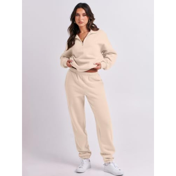 ANRABESS Women 2 Piece Outfits Sweatsuit Oversized Half Zip Sweatshirt Jogger Sweatpants Tracksuit Lounge Set 2024 Clothes