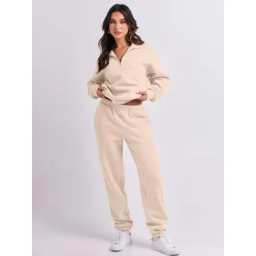 ANRABESS Women 2 Piece Outfits Sweatsuit Oversized Half Zip Sweatshirt Jogger Sweatpants Tracksuit Lounge Set 2024 Clothes