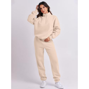 ANRABESS Women 2 Piece Outfits Sweatsuit Oversized Half Zip Sweatshirt Jogger Sweatpants Tracksuit Lounge Set 2024 Clothes