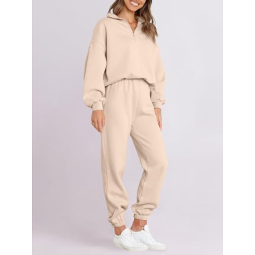 ANRABESS Women 2 Piece Outfits Sweatsuit Oversized Half Zip Sweatshirt Jogger Sweatpants Tracksuit Lounge Set 2024 Clothes