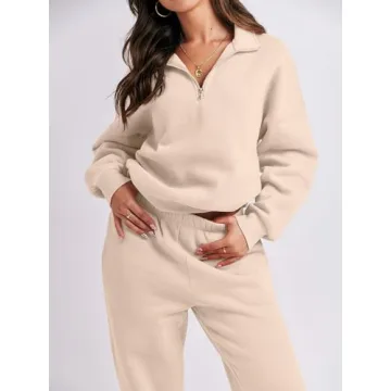 ANRABESS Women 2 Piece Outfits Sweatsuit Oversized Half Zip Sweatshirt Jogger Sweatpants Tracksuit Lounge Set 2024 Clothes
