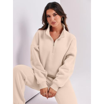 ANRABESS Women 2 Piece Outfits Sweatsuit Oversized Half Zip Sweatshirt Jogger Sweatpants Tracksuit Lounge Set 2024 Clothes
