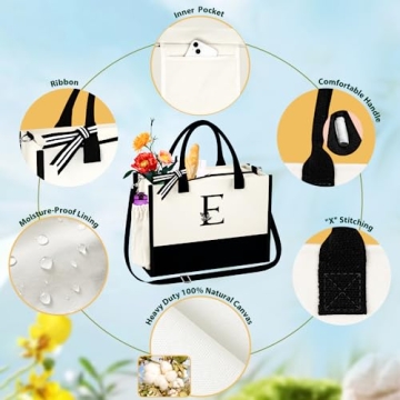 AUNOOL Large Tote & Makeup Bag Set - Personalized Gift for Women