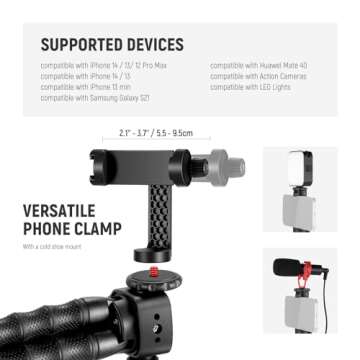 NEEWER T91 Flexible Tripod for iPhone Mini Cellphone Tripod Stand for Vlog, Magic Arms/Shutter/Phone Clamp/Action Camera Mount Compatible with GoPro
