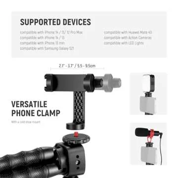 NEEWER T91 Flexible Tripod for iPhone Mini Cellphone Tripod Stand for Vlog, Magic Arms/Shutter/Phone Clamp/Action Camera Mount Compatible with GoPro