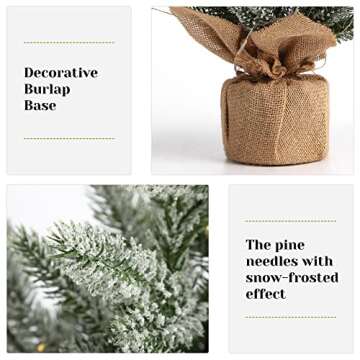 Adeeing 24 Inch Pre-lit Artificial Tabletop Mini Christmas Tree with Lights, Small Green Frosted Christmas Trees with Burlap Base, Miniature Pine Christmas Trees Decoration, 2 Ft