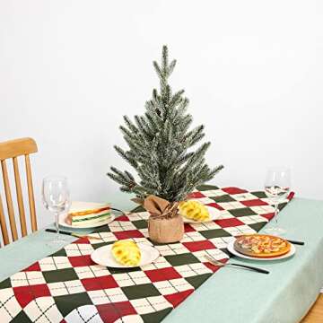 Adeeing 24 Inch Pre-lit Artificial Tabletop Mini Christmas Tree with Lights, Small Green Frosted Christmas Trees with Burlap Base, Miniature Pine Christmas Trees Decoration, 2 Ft