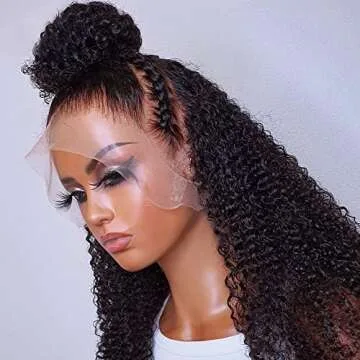 INSBEAUTY Kinky Curly 360 Lace Frontal Wigs Human Hair High Ponytail Pre Plucked Transparent HD Lace Front Wig With Baby Hair For Black Women 150% Density Natural Color 16 Inch