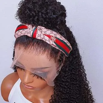 INSBEAUTY Kinky Curly 360 Lace Frontal Wigs Human Hair High Ponytail Pre Plucked Transparent HD Lace Front Wig With Baby Hair For Black Women 150% Density Natural Color 16 Inch