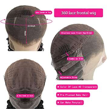 INSBEAUTY Kinky Curly 360 Lace Frontal Wigs Human Hair High Ponytail Pre Plucked Transparent HD Lace Front Wig With Baby Hair For Black Women 150% Density Natural Color 16 Inch