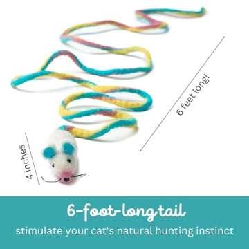 Catch a Mouse Wool Cat Toy - 6-Foot Tail Indoor Cat Kittens. Pride (Unicorn Swirl) Mouse Rat Plush T...