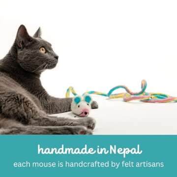 Catch a Mouse Wool Cat Toy - 6-Foot Tail Indoor Cat Kittens. Pride (Unicorn Swirl) Mouse Rat Plush Toy