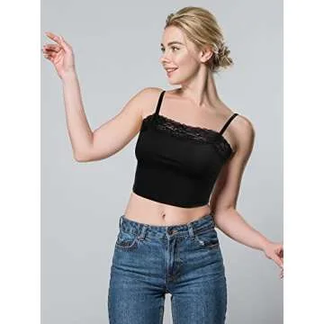 Bencailor 4 Pcs Womens Lace Cami Bralettes Spaghetti Strap Crop Tops Bandeau(Large,Black, Gray, Beige, White)