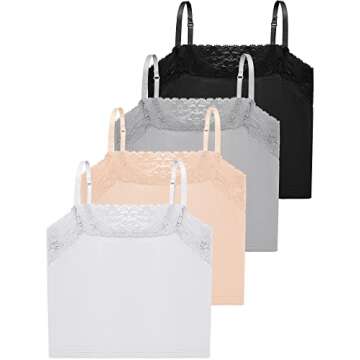 Bencailor 4 Pcs Womens Lace Cami Bralettes Spaghetti Strap Crop Tops Bandeau(Large,Black, Gray, Beige, White)