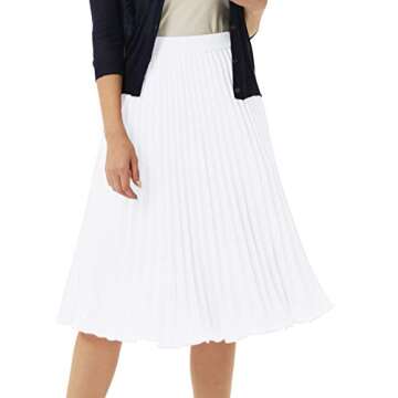 GRACE KARIN Women's Flared Pleated Ruffle Chiffon Skirt Below Knee White S