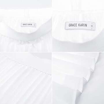 GRACE KARIN Women's Flared Pleated Ruffle Chiffon Skirt Below Knee White S