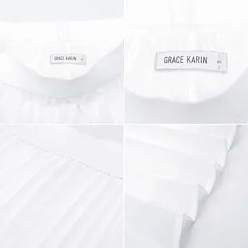 GRACE KARIN Women's Flared Pleated Ruffle Chiffon Skirt Below Knee White S