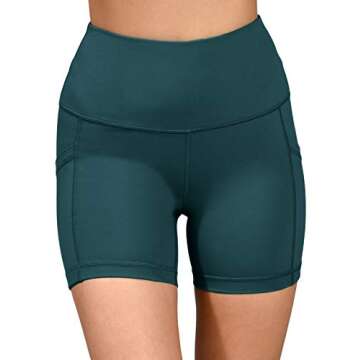 Yogalicious Ultra Soft Lightweight Hi Rise Shorts with Side Pocket - High Waist Yoga Shorts - Egyptian Green 5" - XS