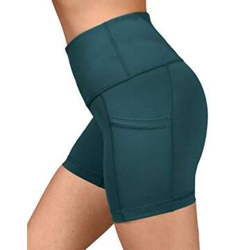 Yogalicious Ultra Soft Lightweight Hi Rise Shorts with Side Pocket - High Waist Yoga Shorts - Egyptian Green 5" - XS