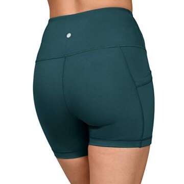 Yogalicious Ultra Soft Lightweight Hi Rise Shorts with Side Pocket - High Waist Yoga Shorts - Egyptian Green 5" - XS