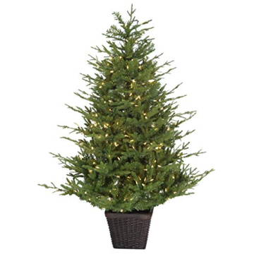 Fraser Hill Farm 4.0-Ft Adirondack Pre Lit Potted Christmas Tree Decor with Warm White LED Lights
