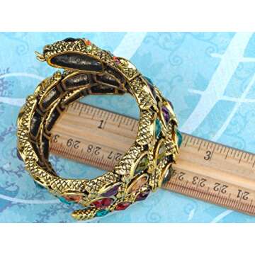 Alilang Egyptian Snake Rhinestones Stretch Cuff Wrap Bangle Bracelet, Gold