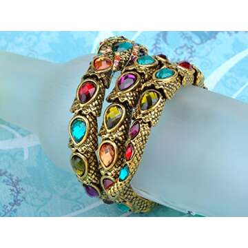 Alilang Egyptian Snake Rhinestones Stretch Cuff Wrap Bangle Bracelet, Gold