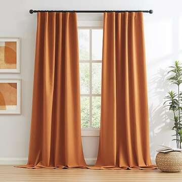 KEQIAOSUOCAI Pumpkin Orange Linen Blackout Curtains 90 Inch Length 2 Panels Set Boho Fall Decor Back Tab Pocket Hook Belt Curtains for Living Room Home Office W50 x L90
