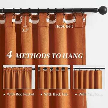 KEQIAOSUOCAI Pumpkin Orange Linen Blackout Curtains 90 Inch Length 2 Panels Set Boho Fall Decor Back Tab Pocket Hook Belt Curtains for Living Room Home Office W50 x L90
