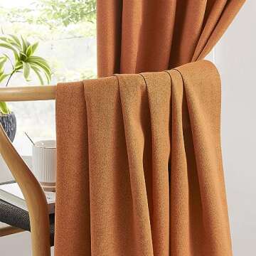 KEQIAOSUOCAI Pumpkin Orange Linen Blackout Curtains 90 Inch Length 2 Panels Set Boho Fall Decor Back Tab Pocket Hook Belt Curtains for Living Room Home Office W50 x L90