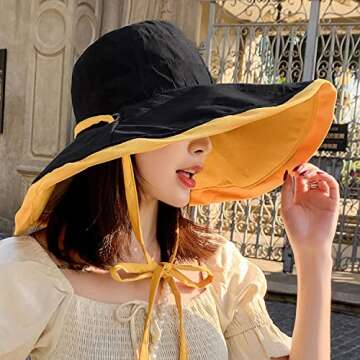 HUAMULAN Women Wide Brim Sun Hat Packable Floppy Summer Reversible Bucket Fishing Hats Lady UV Sun Protection Beach Cap