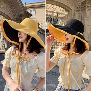 HUAMULAN Women Wide Brim Sun Hat Packable Floppy Summer Reversible Bucket Fishing Hats Lady UV Sun Protection Beach Cap