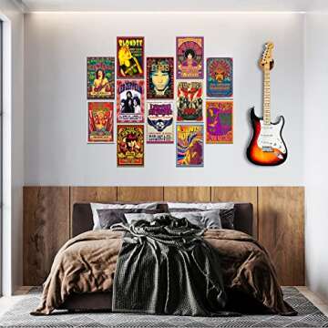 Woonkit Vintage Rock Band Posters for Room Aesthetic, 70s 80s 90s Retro Music Bedroom Decor Wall Art, Music Concert Poster Wall Collage, Old Music Album Cover Prints (12 SET A, 7.8X11.8 INCH)