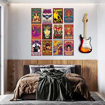 Woonkit Vintage Rock Band Posters for Room Aesthetic, 70s 80s 90s Retro Music Bedroom Decor Wall Art, Music Concert Poster Wall Collage, Old Music Album Cover Prints (12 SET A, 7.8X11.8 INCH)