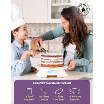APRON HEROES - ForeverSmooth, Cake Turntable, W/ Stand, Break Smoother Rotating Frosting, Baking Tools, Cake Boards, Offset Spatula, & Icing Bench Scraper, Cake Decorating Turntable, 12 Inch, White