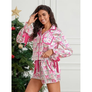 Cute Christmas Pajamas Set for Women with Ruffle Shorts