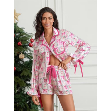 Cute Christmas Pajamas Set for Women with Ruffle Shorts