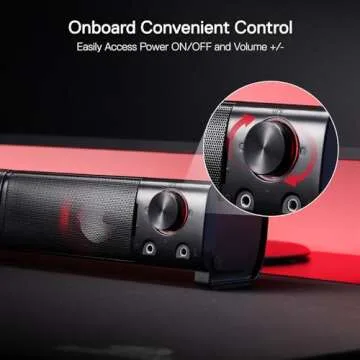 Redragon GS550 PC Gaming Speakers, 2.0 Channel Desktop Computer Sound Bar with Compact Maneuverable Size, Headphone Jack, Quality Bass & Decent Red Backlit, USB Powered w/ 3.5mm Cable