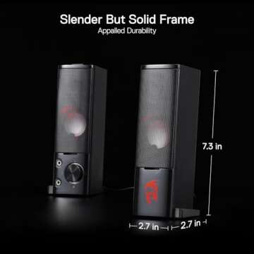 Redragon GS550 PC Gaming Speakers, 2.0 Channel Desktop Computer Sound Bar with Compact Maneuverable Size, Headphone Jack, Quality Bass & Decent Red Backlit, USB Powered w/ 3.5mm Cable