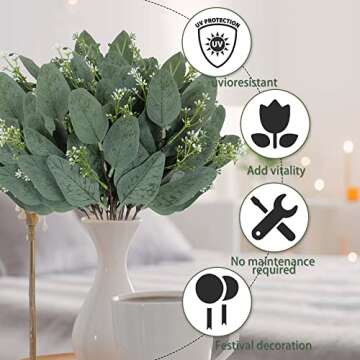 TENDER EPOCH 20 Pcs Eucalyptus Leaves Stems Bulk Artificial Greenery Stems Faux Seeded Eucalyptus Leaves Branches for Vase Bouquets Floral Arrangement Wreath Wedding Greenery Decoration