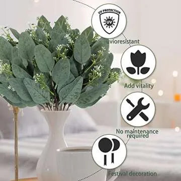 TENDER EPOCH 20 Pcs Eucalyptus Leaves Stems Bulk Artificial Greenery Stems Faux Seeded Eucalyptus Leaves Branches for Vase Bouquets Floral Arrangement Wreath Wedding Greenery Decoration