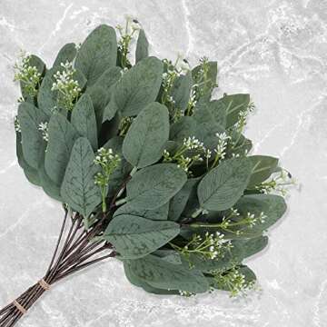 TENDER EPOCH 20 Pcs Eucalyptus Leaves Stems Bulk Artificial Greenery Stems Faux Seeded Eucalyptus Leaves Branches for Vase Bouquets Floral Arrangement Wreath Wedding Greenery Decoration