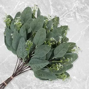 TENDER EPOCH 20 Pcs Eucalyptus Leaves Stems Bulk Artificial Greenery Stems Faux Seeded Eucalyptus Leaves Branches for Vase Bouquets Floral Arrangement Wreath Wedding Greenery Decoration