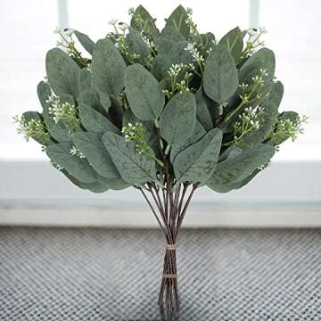 TENDER EPOCH 20 Pcs Eucalyptus Leaves Stems Bulk Artificial Greenery Stems Faux Seeded Eucalyptus Leaves Branches for Vase Bouquets Floral Arrangement Wreath Wedding Greenery Decoration