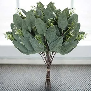 TENDER EPOCH 20 Pcs Eucalyptus Leaves Stems Bulk Artificial Greenery Stems Faux Seeded Eucalyptus Leaves Branches for Vase Bouquets Floral Arrangement Wreath Wedding Greenery Decoration