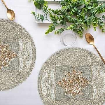 Homebia Designs Handmade Beaded Placemat Charger, 13 Inch Round, Set of 2, Beautiful Decorative Dini...