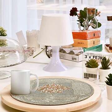 Homebia Designs Handmade Beaded Placemat Charger, 13 Inch Round, Set of 2, Beautiful Decorative Dining Table Placemat for Your Dinner Table Décor, Christmas Decoration, New-Year Party - Silver Multi